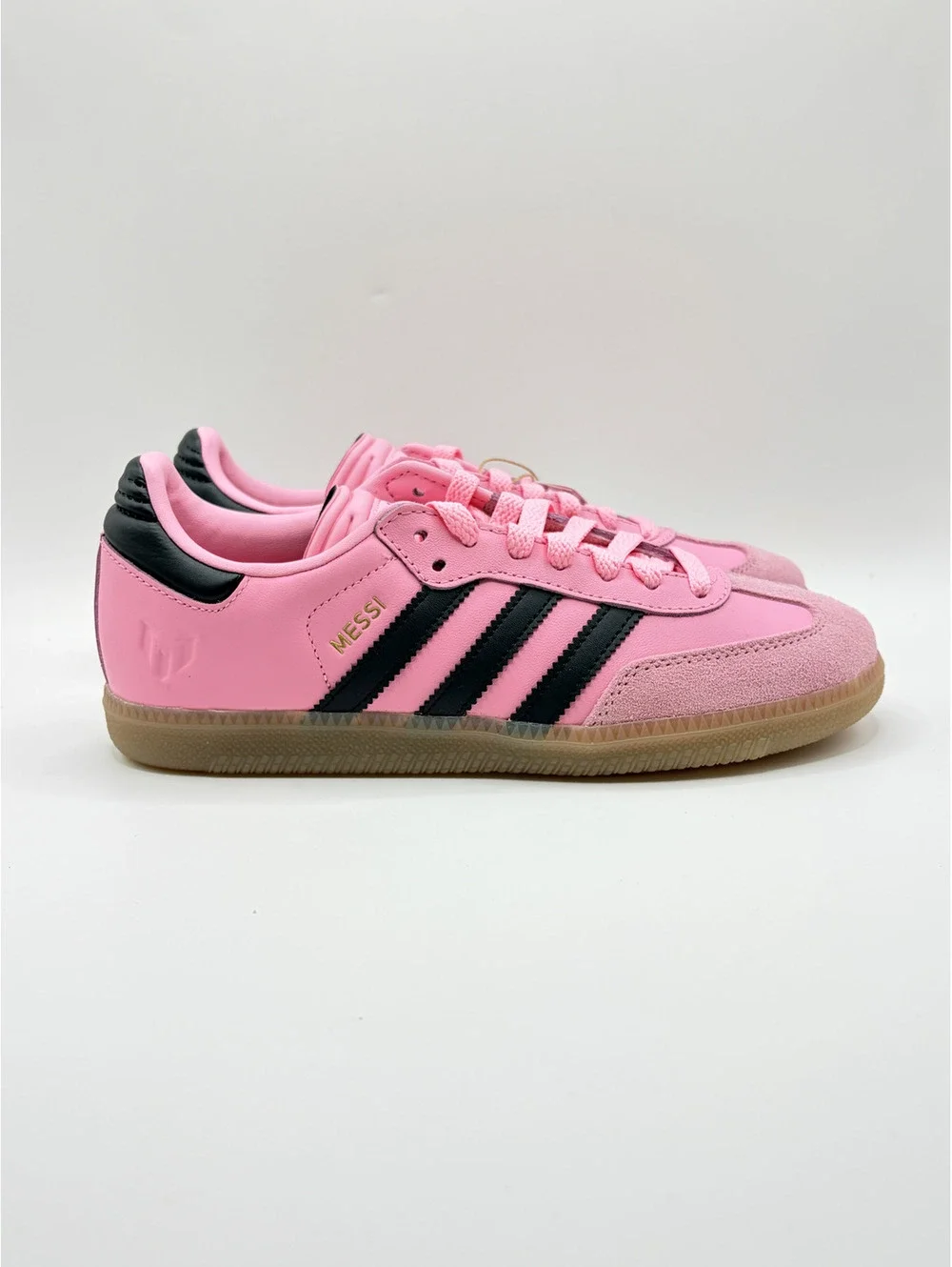 Adidas Samba Messi J Pink Black‎ Leather Suede Sneakers Size 4.5Y/5.5W